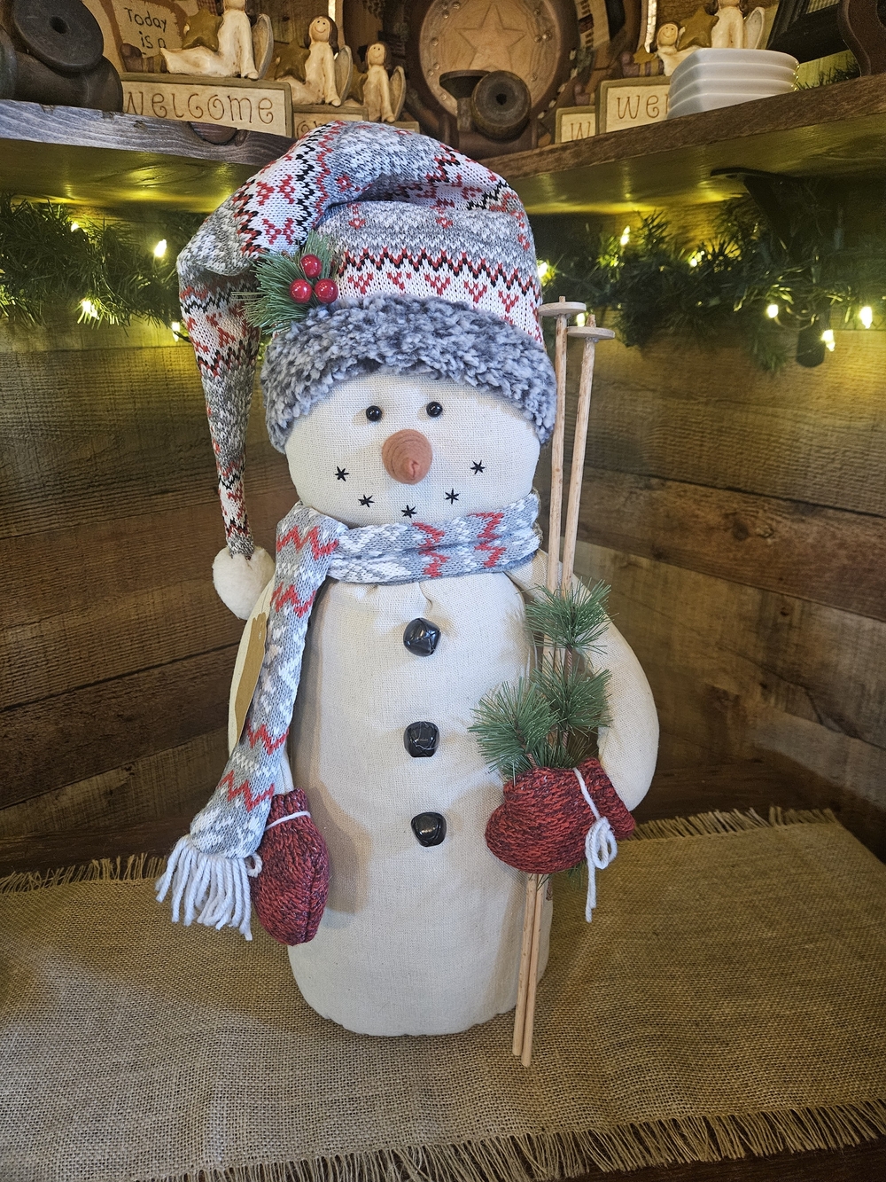 Festive Grey & Red Snowman Holiday Figure - Brand:
